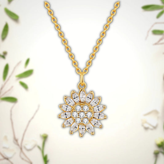 Luxury Gold Sunflower Diamond Pendant Necklace
 - ModishWorld