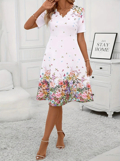 Women's Summer A-Line Knee-Length Floral V-Neck Dress
 - ModishWorld