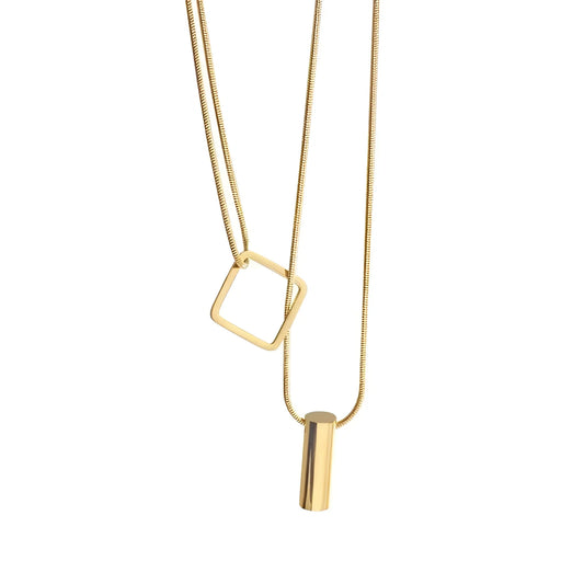 Elegant Minimalist Geometric Gold Bar and Square Pendant Necklace - Perfect Gift
 - ModishWorld