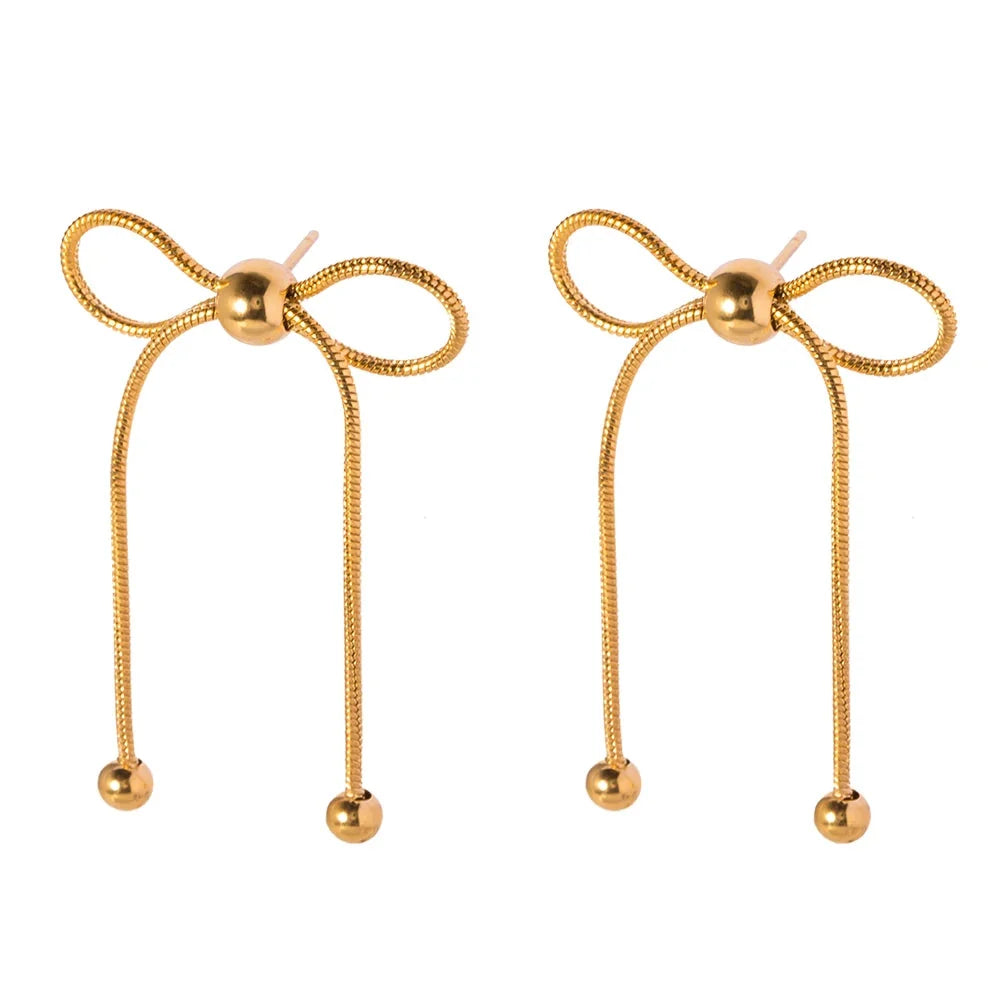 Elegant Long Dangle Gold Bow Tassel Earrings – Trendy Gift Idea for Her
 - ModishWorld