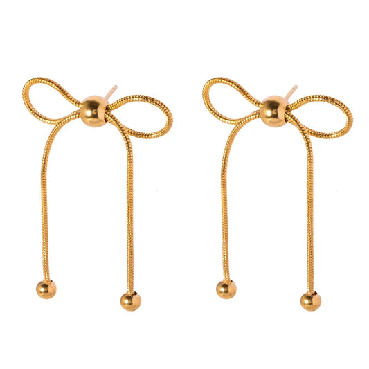Elegant Long Dangle Gold Bow Tassel Earrings – Trendy Gift Idea for Her
 - ModishWorld