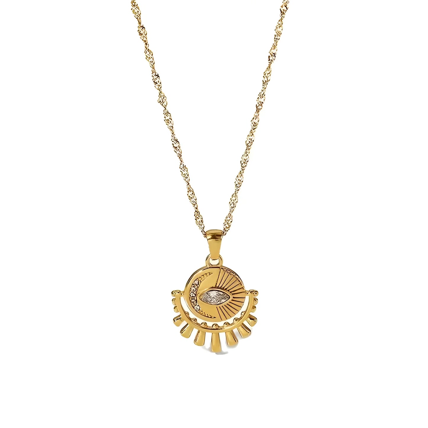 Mystical Eye Pendant Necklace with Gold Celestial Sunburst
 - ModishWorld