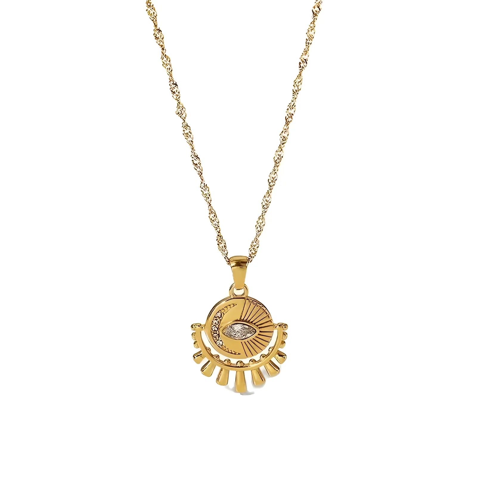 Mystical Eye Pendant Necklace with Gold Celestial Sunburst
 - ModishWorld