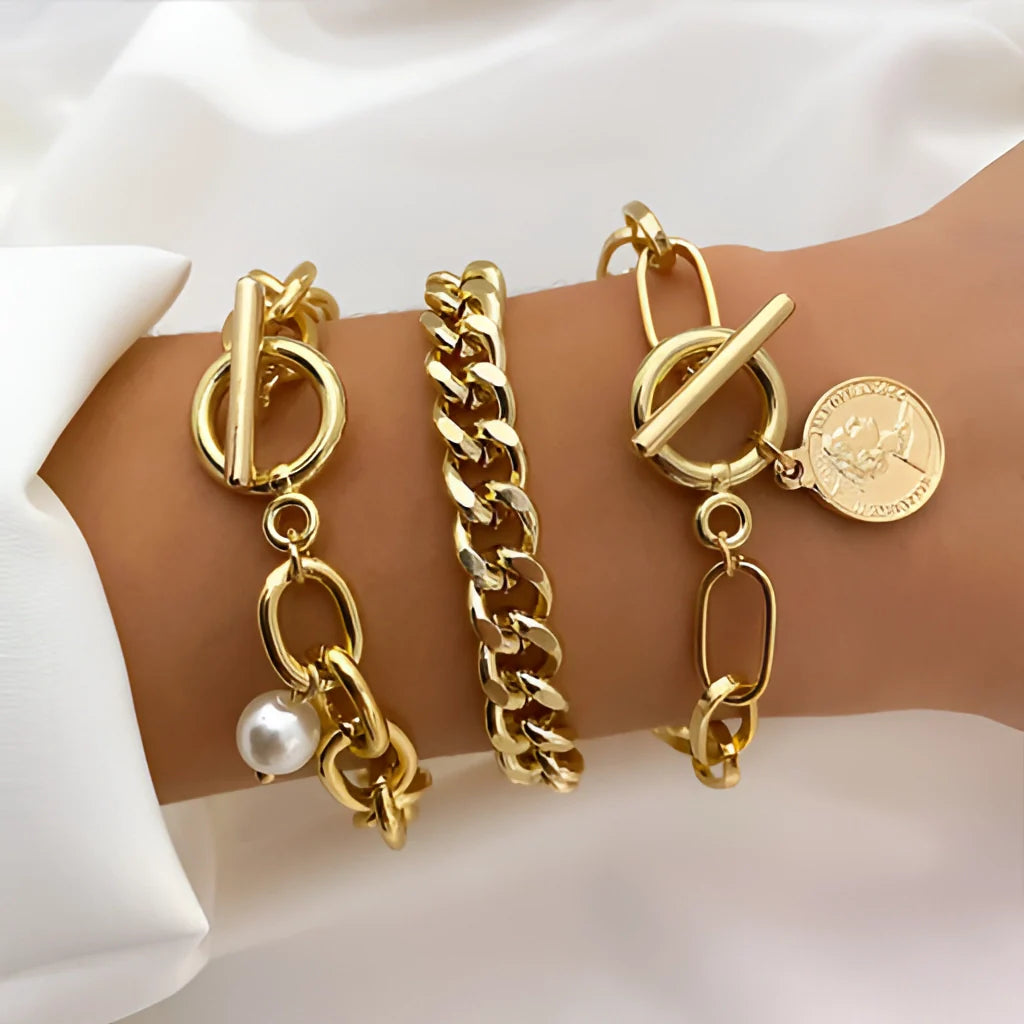 Bracelets in Gold: Toggle Clasps, Layered Styles, Chunky Chains & Pearls
 - ModishWorld