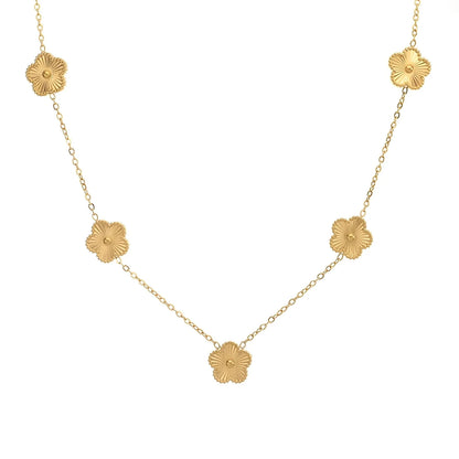 Luxury Women's Gold Clover Necklace with Black Enamel Flower Pendant
 - ModishWorld