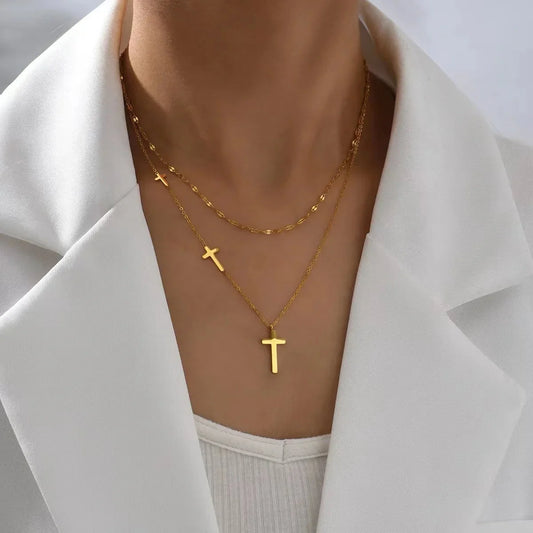 Adjustable Christian Necklace with Gold Cross Pendant – Layered Minimalist Design
 - ModishWorld