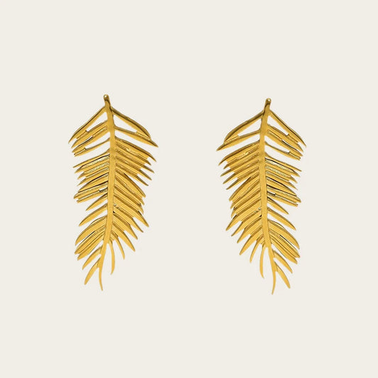 Artisan 18K Gold-Plated Feather Leaf Earrings
 - ModishWorld
