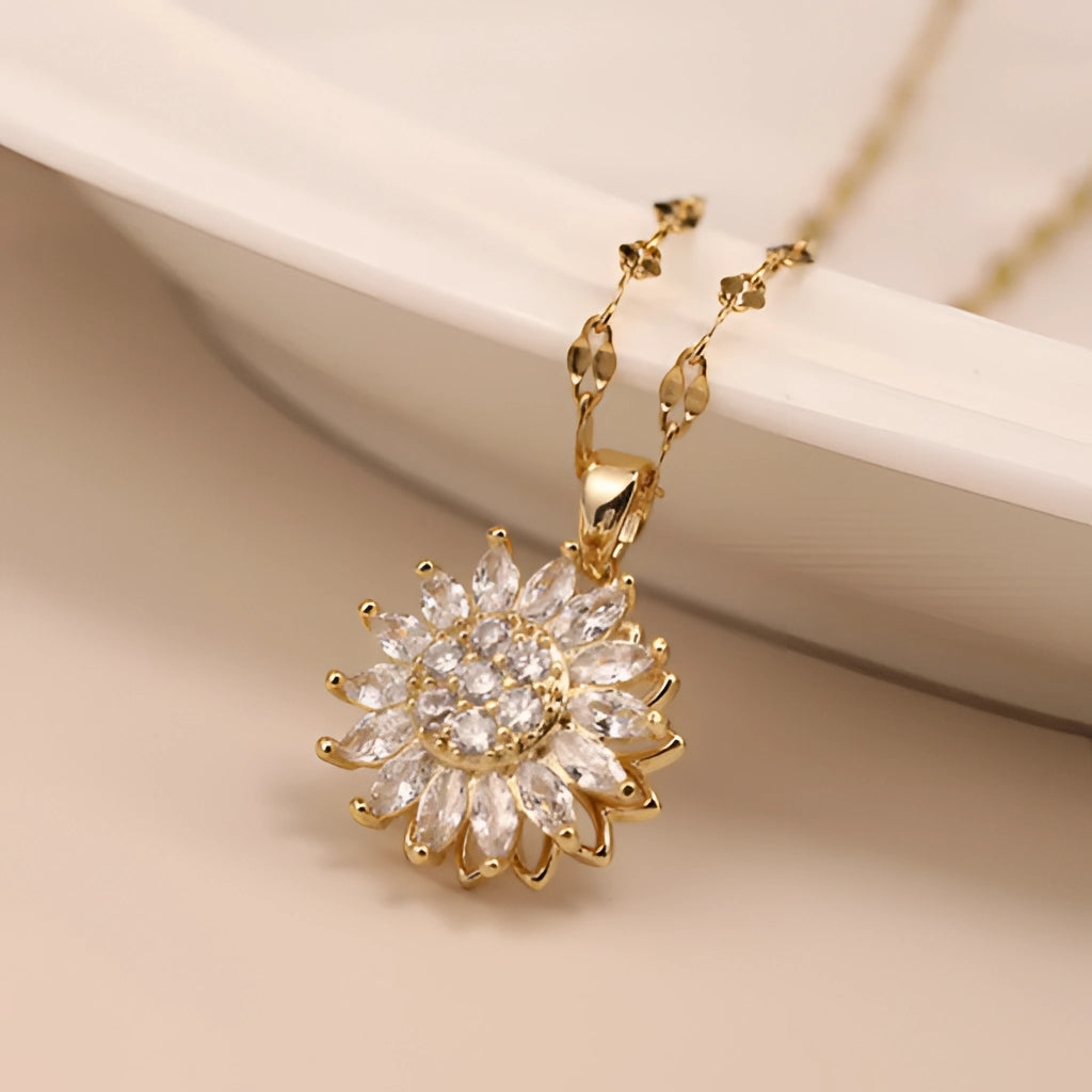 Luxury Bridal Necklace: Gold Sunflower Diamond Pendant
 - ModishWorld