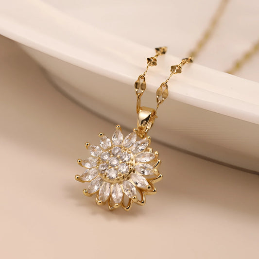 Luxury Bridal Necklace: Gold Sunflower Diamond Pendant
 - ModishWorld