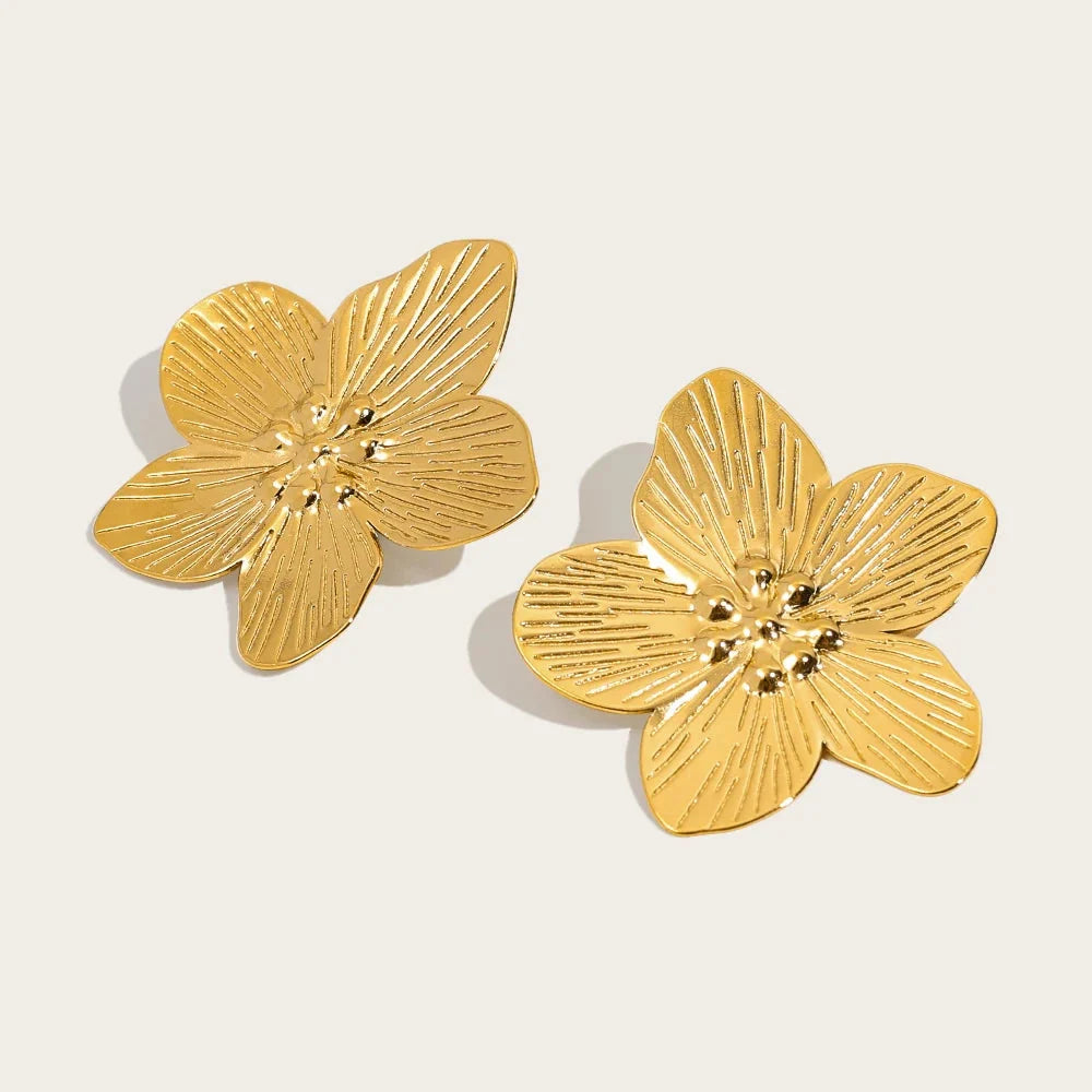YA-CHAN Textured Floral Gold Statement Earrings
 - ModishWorld