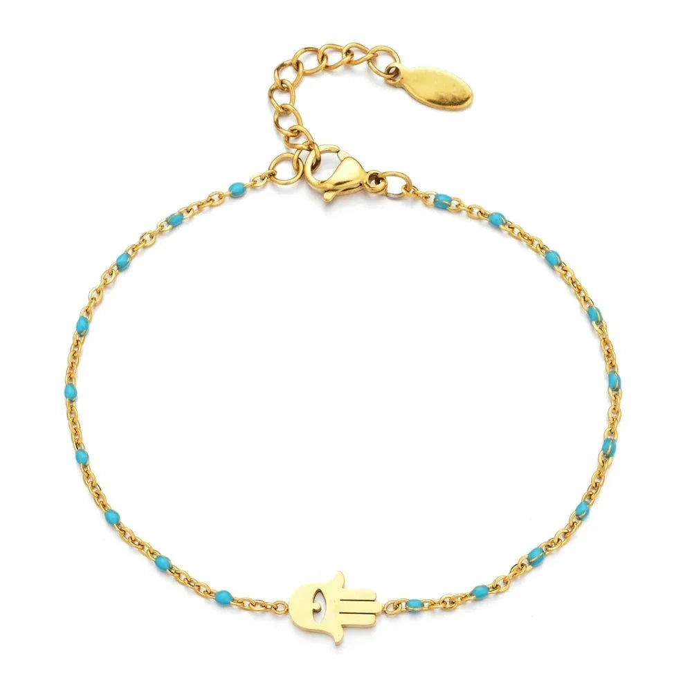 Beaded Hamsa Hand Charm Bracelet in Gold – For Spiritual Protection
 - ModishWorld