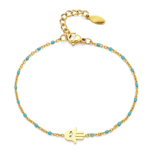 Beaded Hamsa Hand Charm Bracelet in Gold – For Spiritual Protection
 - ModishWorld