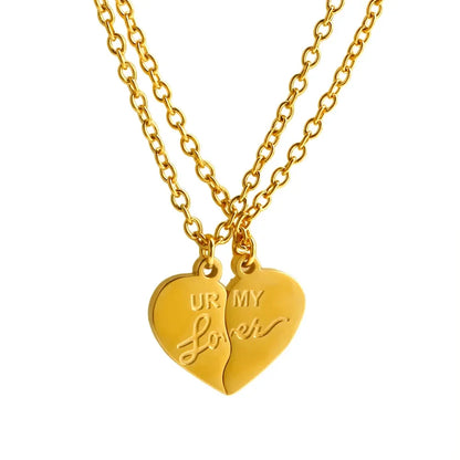 Engraved "UR MY Lover" Valentine's Gold Heart Necklace
 - ModishWorld