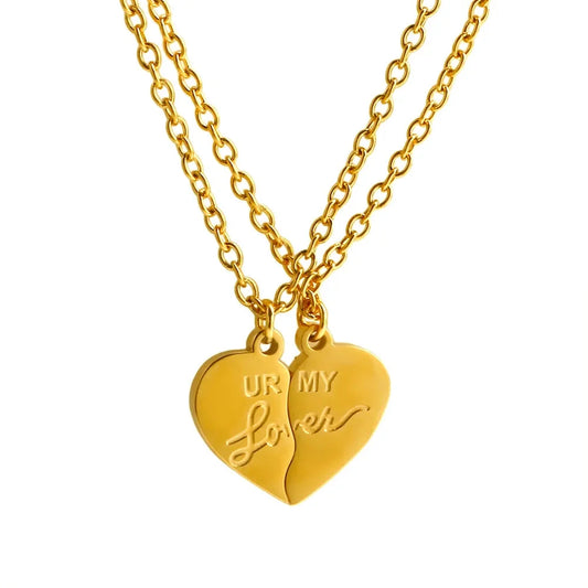 Engraved "UR MY Lover" Valentine's Gold Heart Necklace
 - ModishWorld