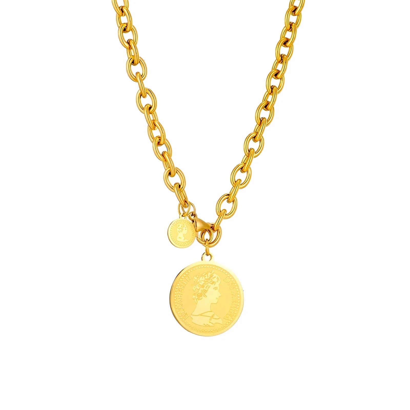 Minimalist Gold Necklace with Round Baby Blue Pendant
 - ModishWorld