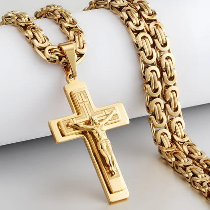 Two-Tone Gold-Plated Stainless Steel Crucifix Necklace
 - ModishWorld