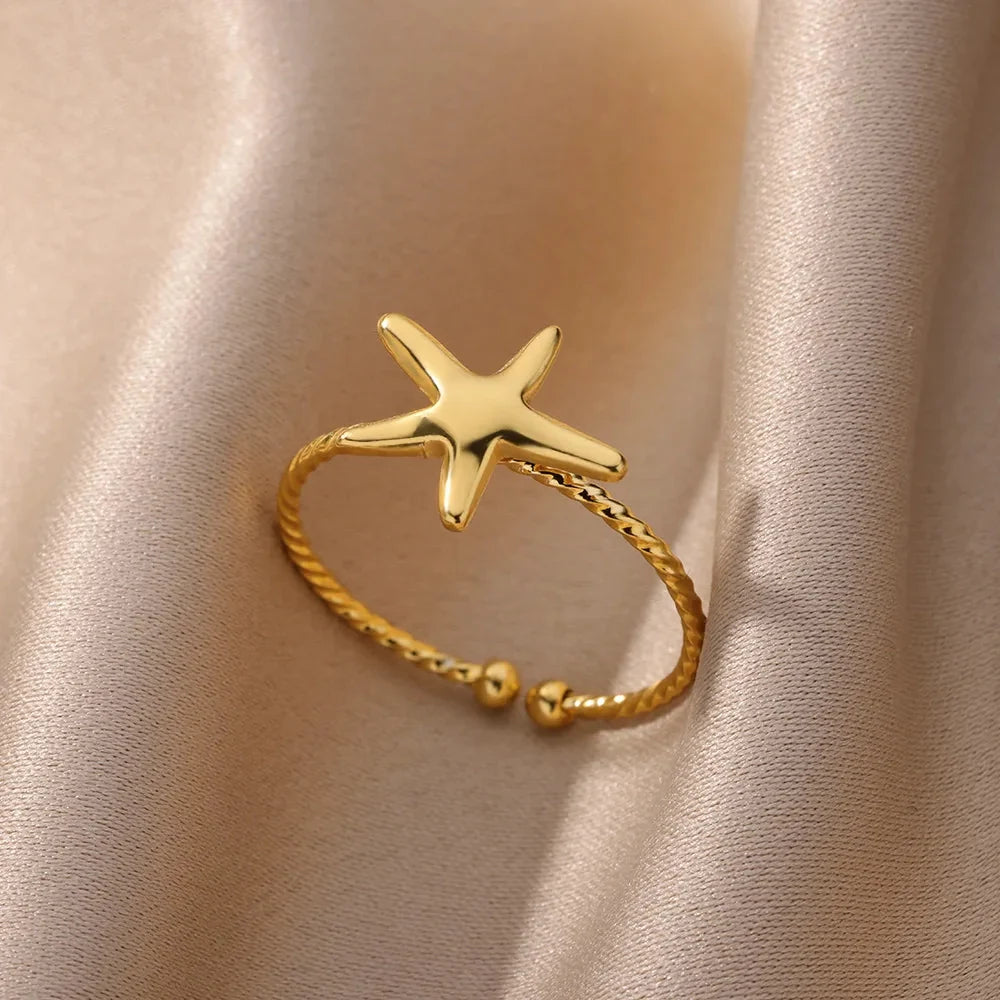Adjustable Textured Gold Starfish Ring: Beach Jewelry
 - ModishWorld