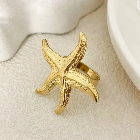 Nautical Beach Wedding Ring with Gold Starfish
 - ModishWorld