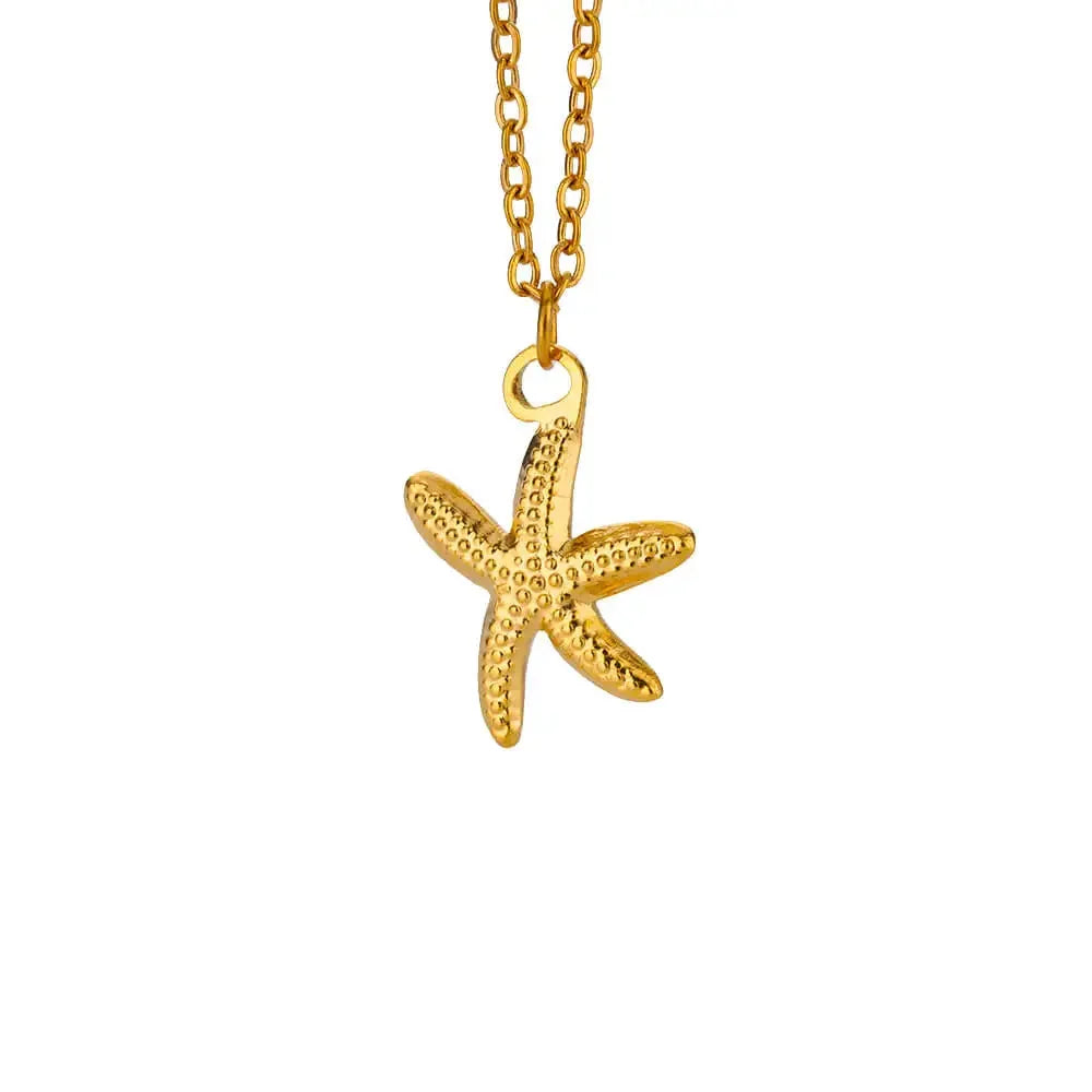 Summer Necklace with Gold Starfish and Shell Pendant - Ocean Jewelry
 - ModishWorld