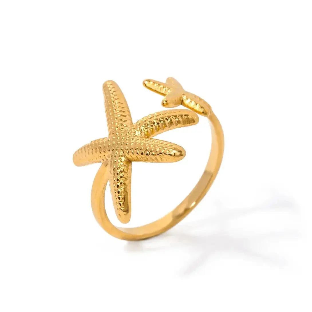 Adjustable Gold Starfish Ring: Beach-Style Nautical Jewelry
 - ModishWorld