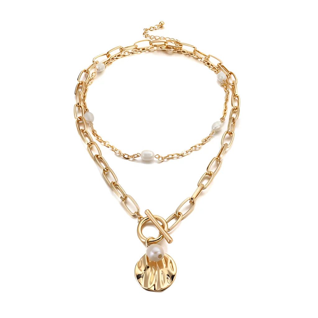 Elegant Pearl Necklace with Gold Toggle Clasp – Layered Fashion Jewelry
 - ModishWorld