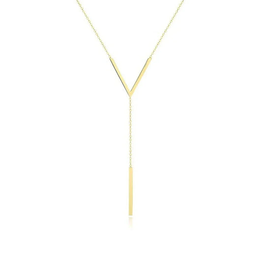 Modern Elegant Gold V-Necklace with Minimalist Vertical Bar Design
 - ModishWorld