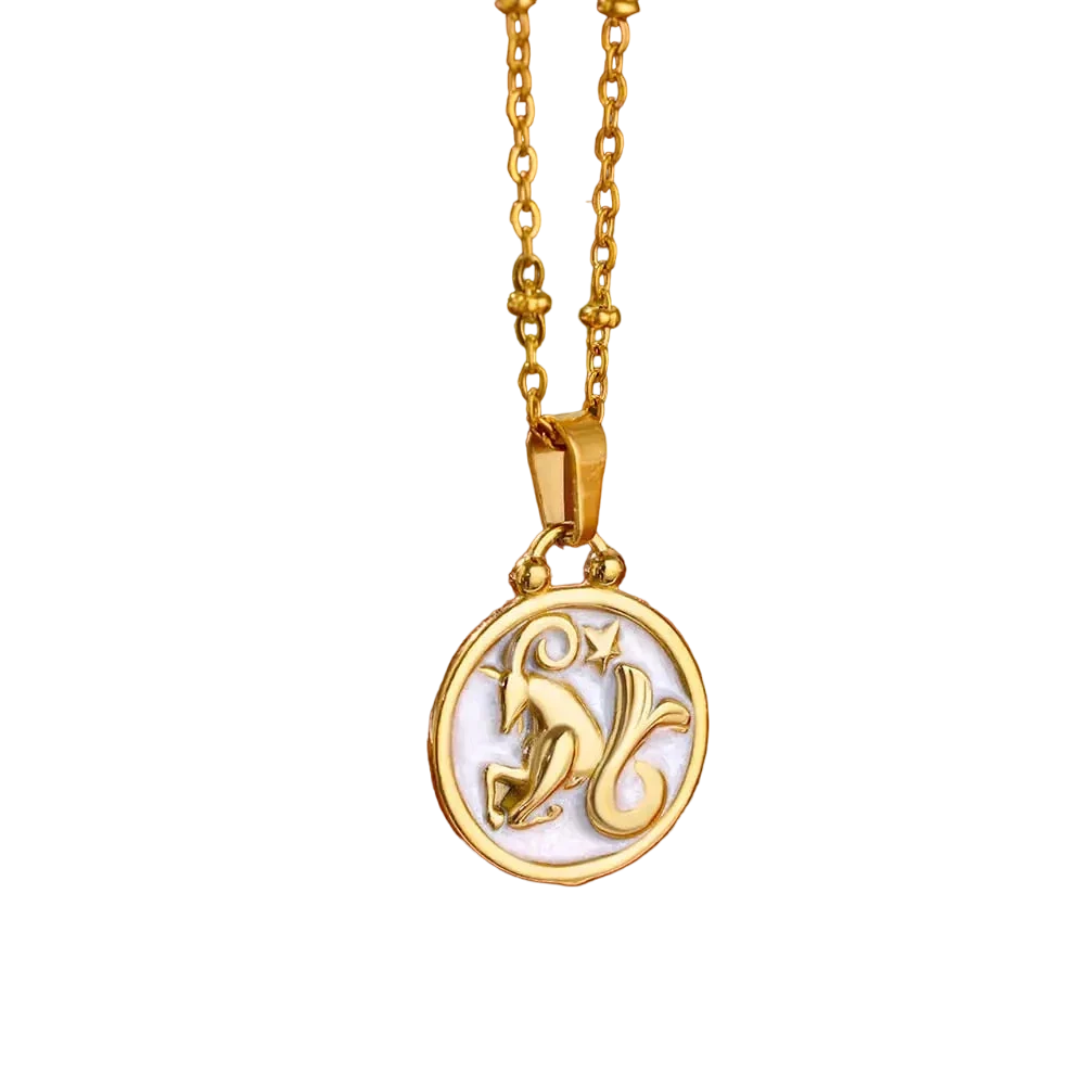 Luxury Astrology Gift: Gold Zodiac Necklace with Mother-of-Pearl Charm
 - ModishWorld
