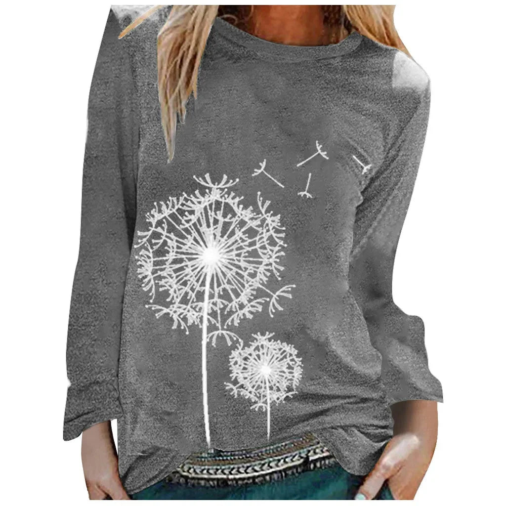 Women's Gray Dandelion Print Casual Lightweight Fall Sweatshirt
 - ModishWorld