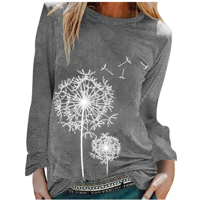 Women's Gray Dandelion Print Casual Lightweight Fall Sweatshirt
 - ModishWorld