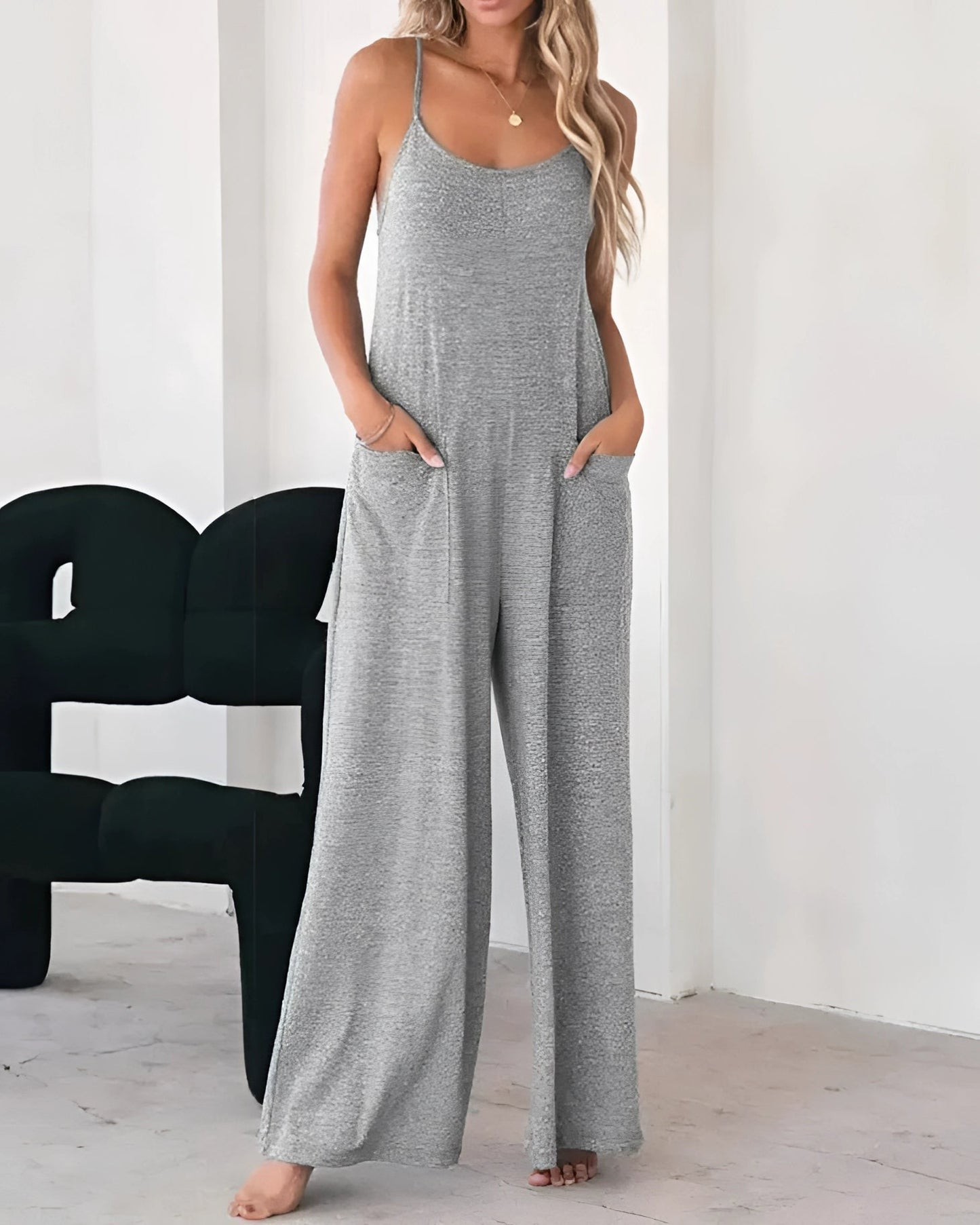 Women's Gray Casual Wide-Leg Sleeveless Jumpsuit for Summer Lounging
 - ModishWorld