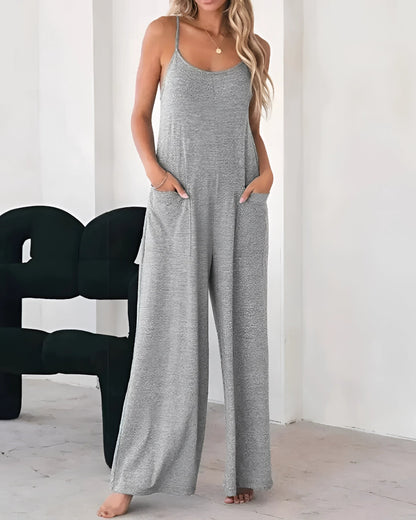 Women's Gray Casual Wide-Leg Sleeveless Jumpsuit for Summer Lounging
 - ModishWorld