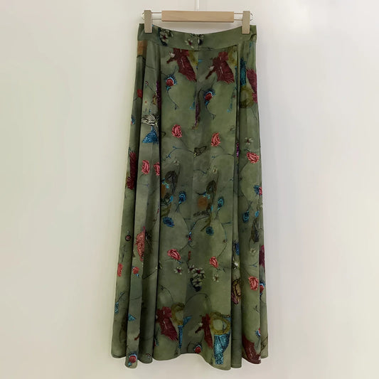 Women's Lightweight Green Botanical Chiffon Maxi Summer Skirt
 - ModishWorld
