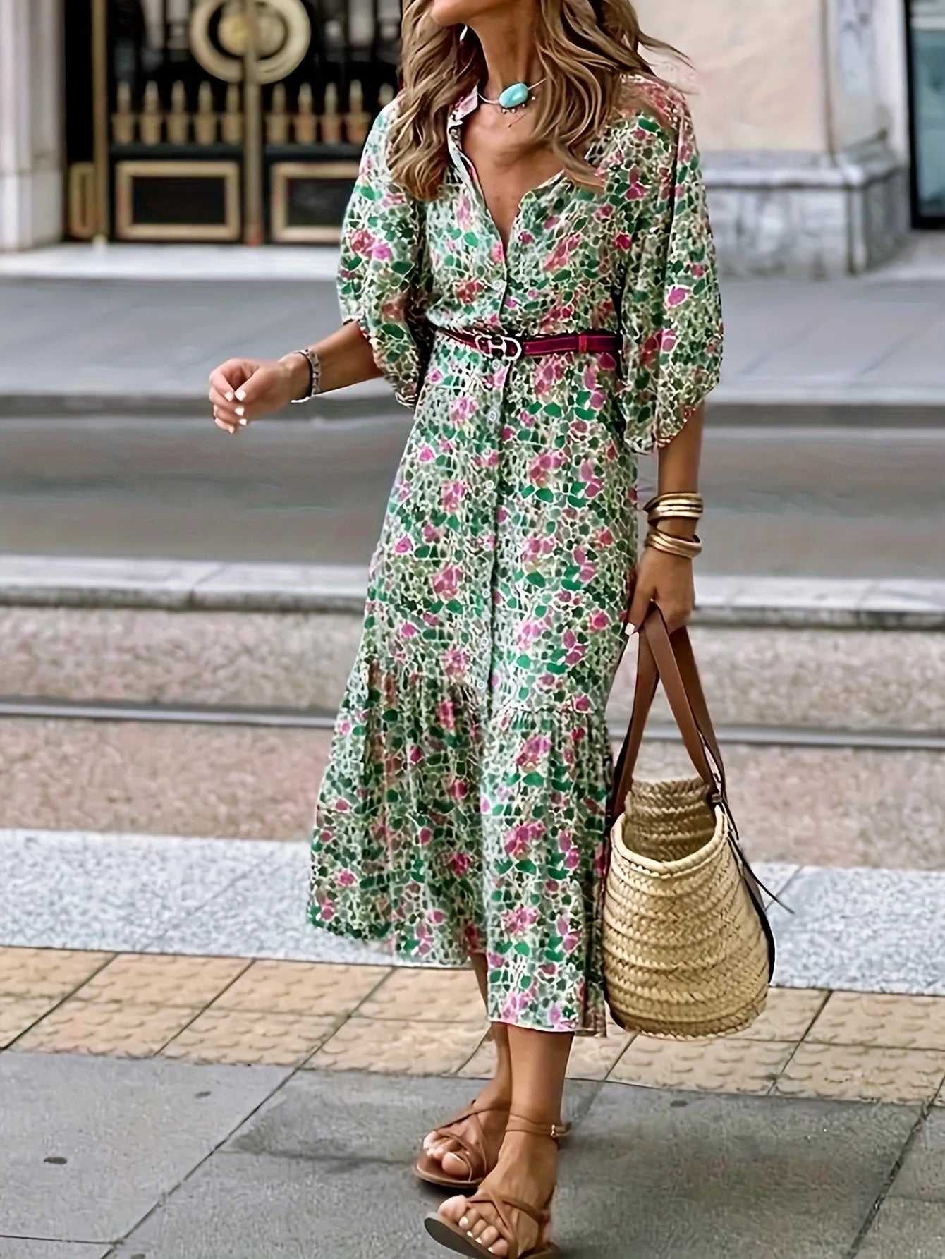 Lightweight Green Floral Maxi Dress: Boho Chic Summer Style – Modish World