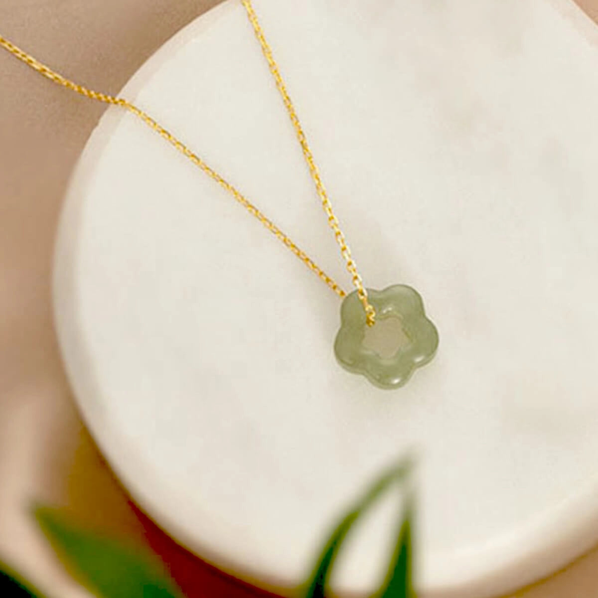 Handcrafted Green Jade Flower Pendant Necklace with Gold Chain
 - ModishWorld