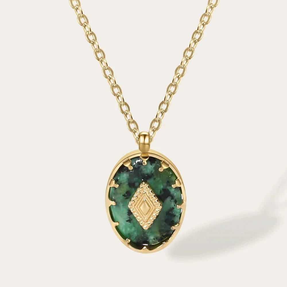 Ya-Chan Jewelry's Unique Gold Necklace with Green Moss Agate Pendant
 - ModishWorld