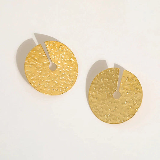 Artisan Hammered Gold Disc Earrings by YA-CHAN
 - ModishWorld