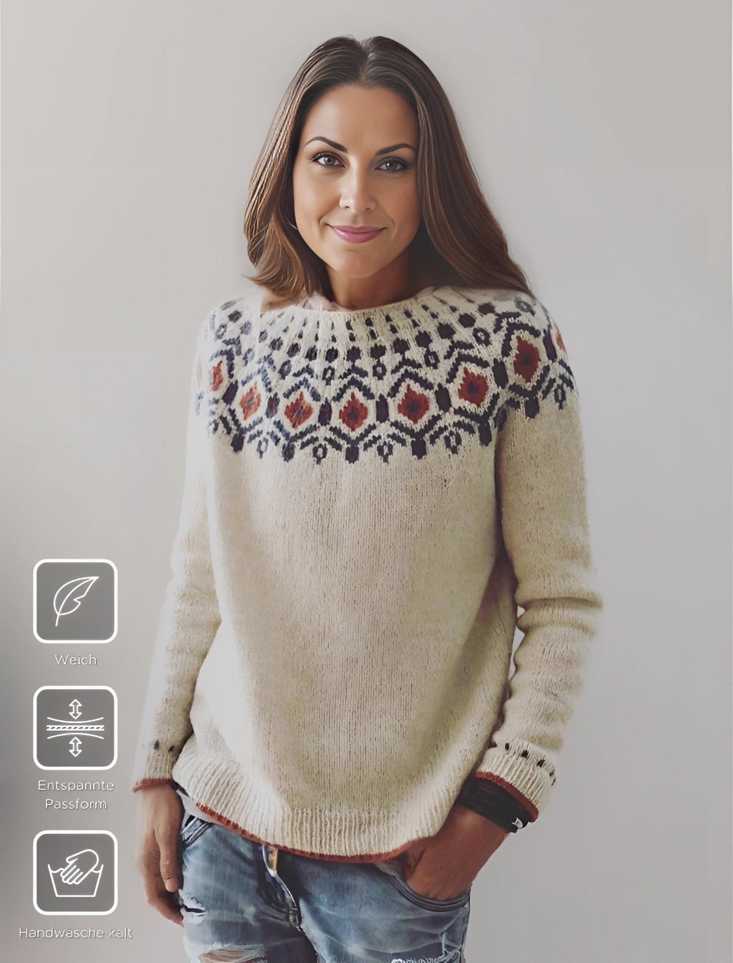 Women's Sustainable Handmade Scandinavian Wool Sweater - Ethnic Knit
 - ModishWorld