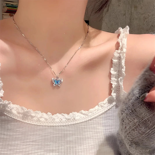 Elegant Layered Necklace with Heart-Shaped Blue Gem Pendant for Women
 - ModishWorld