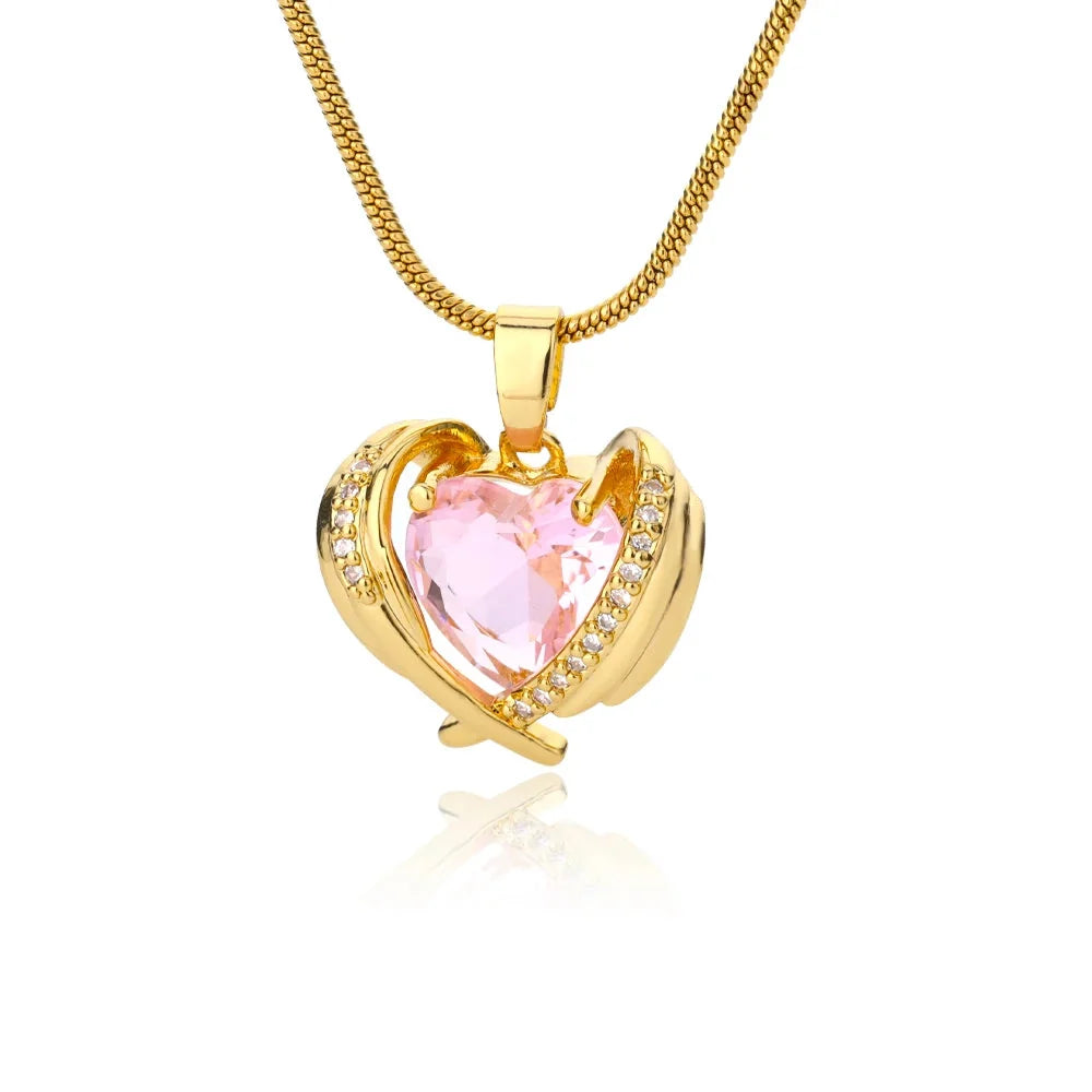 Gold Necklace with Diamond-Encrusted Pink Heart Gemstone
 - ModishWorld
