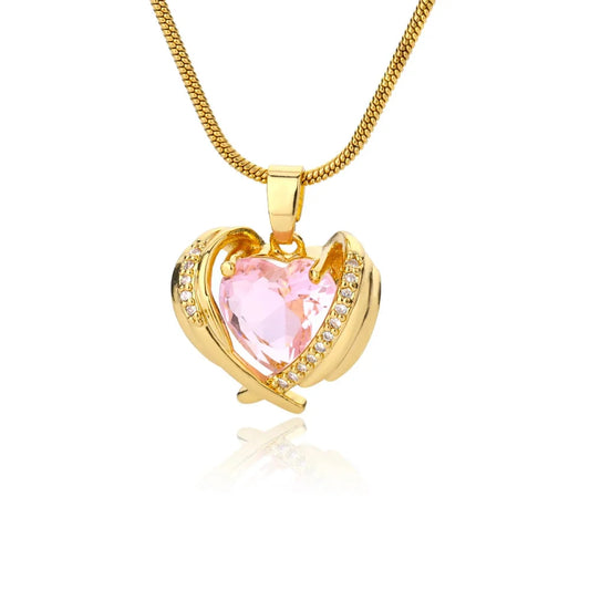 Gold Necklace with Diamond-Encrusted Pink Heart Gemstone
 - ModishWorld