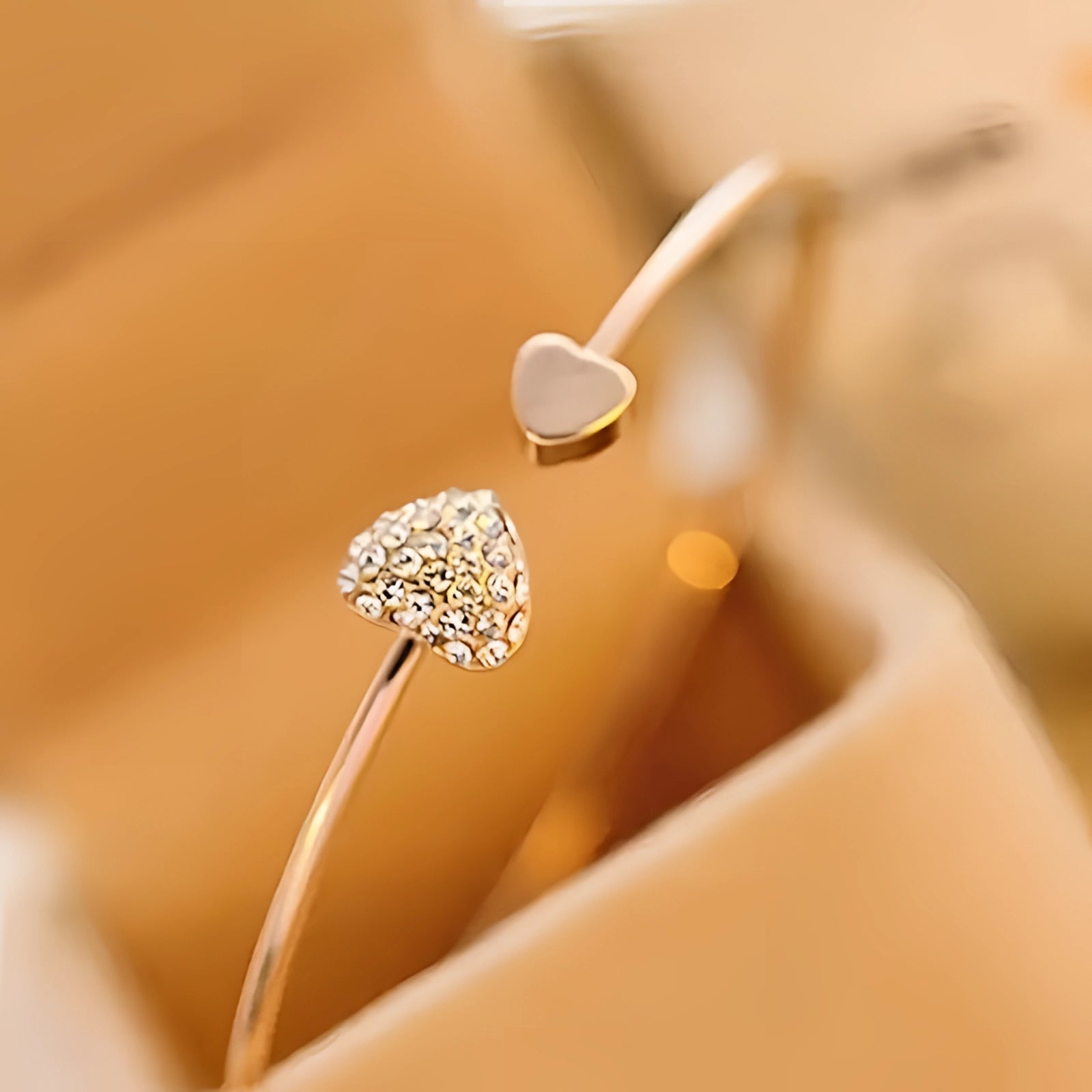 Adjustable Silver Bracelet with Heart-Shaped Rhinestones - Perfect Valentine's Gift
 - ModishWorld