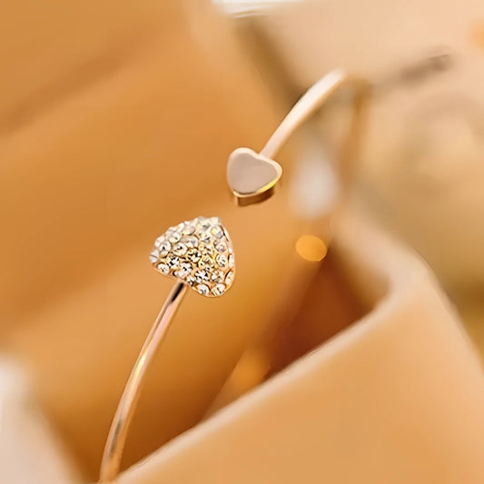 Adjustable Silver Bracelet with Heart-Shaped Rhinestones - Perfect Valentine's Gift
 - ModishWorld