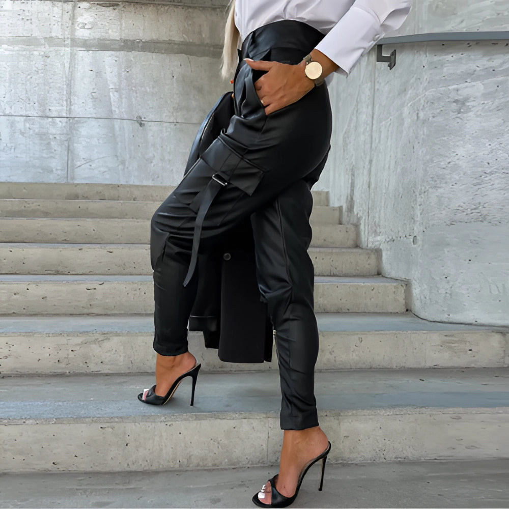 Women's Slim-Fit High-Waisted Black Leather Urban Chic Pants
 - ModishWorld