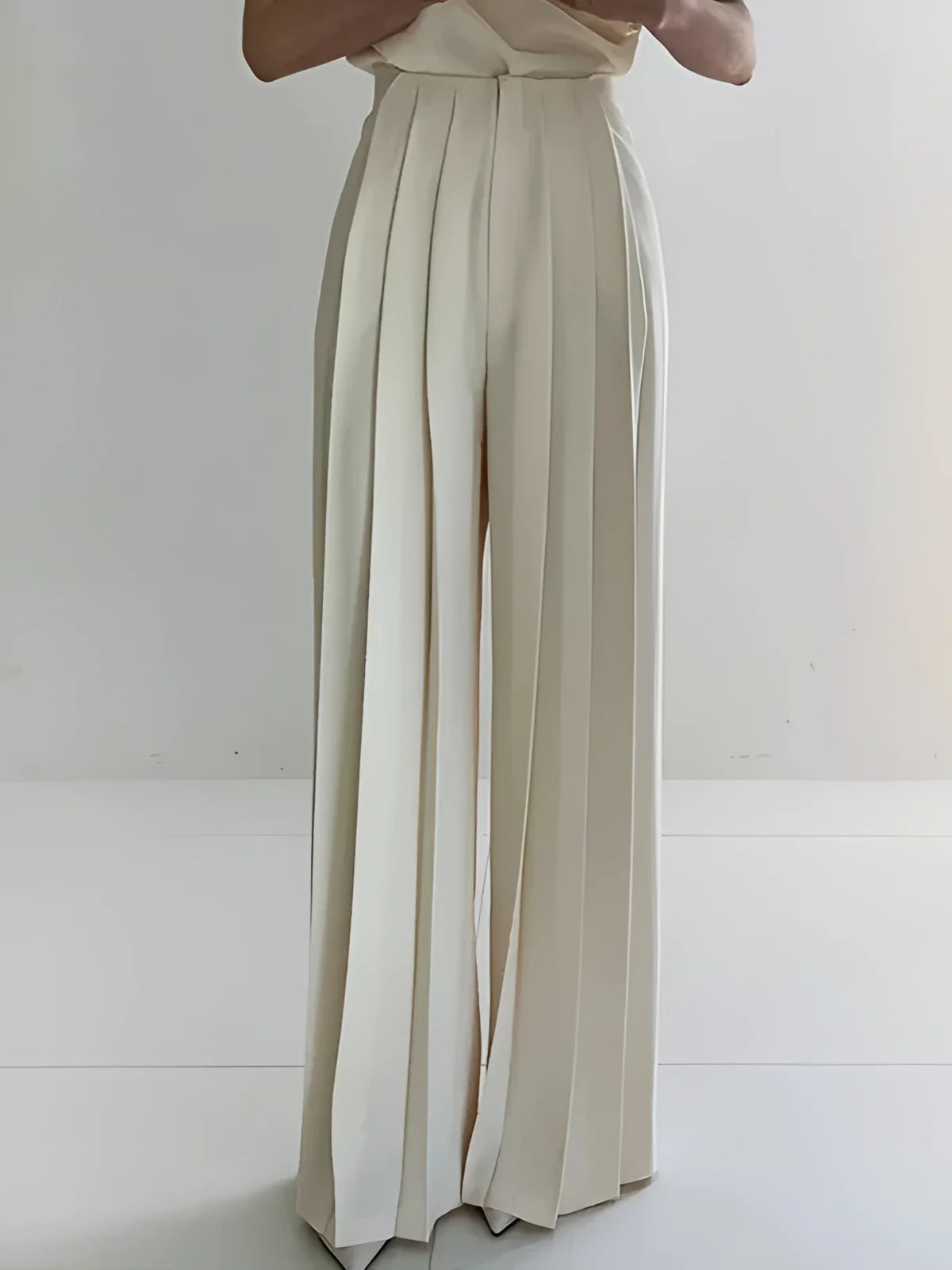 Elegant Cream Palazzo Pants: High-Waisted Wide Leg Office Style
 - ModishWorld