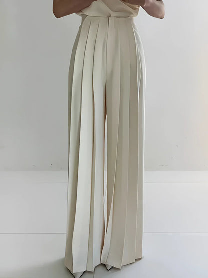 Elegant Cream Palazzo Pants: High-Waisted Wide Leg Office Style
 - ModishWorld
