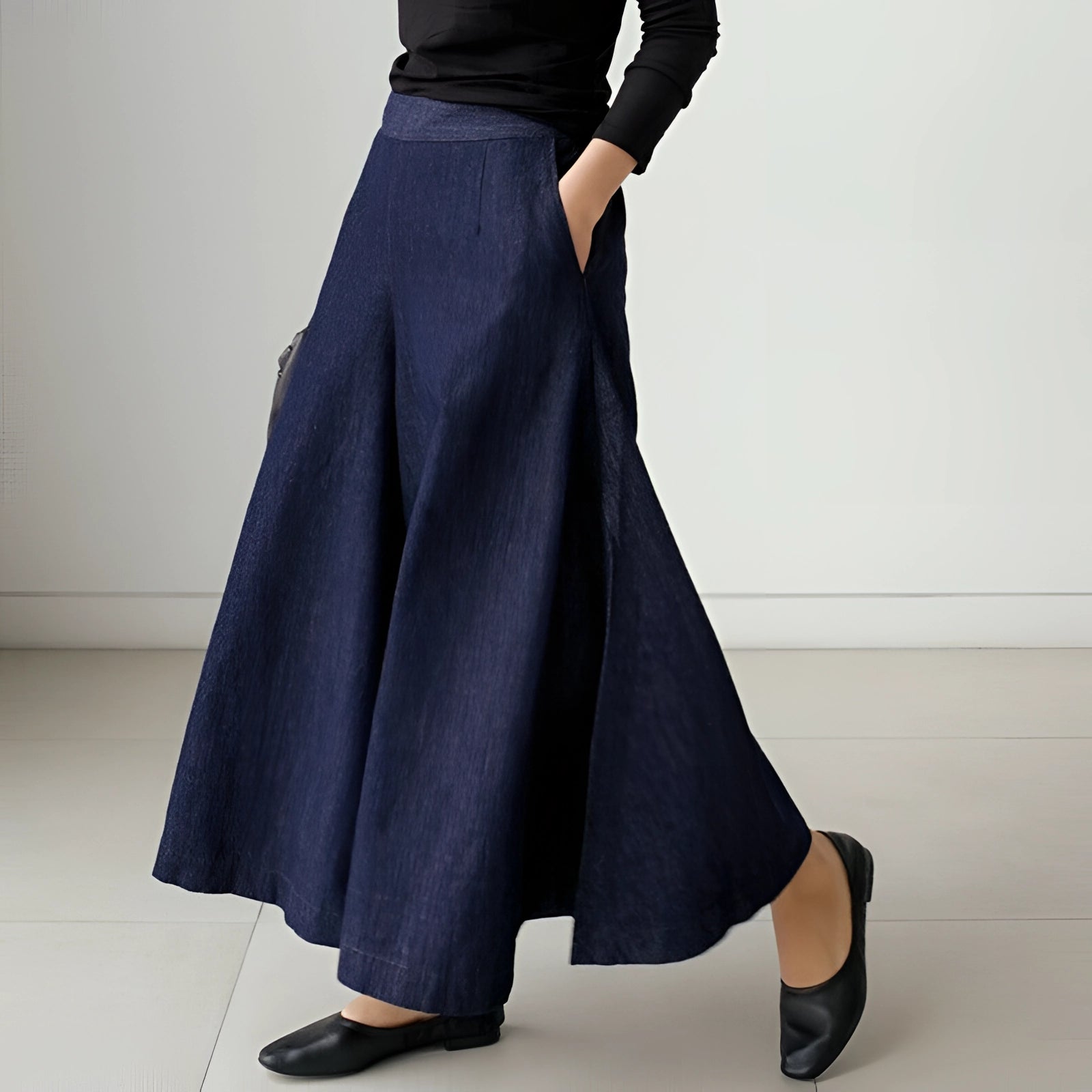 Women's High-Waisted Wide-Leg Palazzo Jeans: Vintage Flowy Gaucho Style
 - ModishWorld