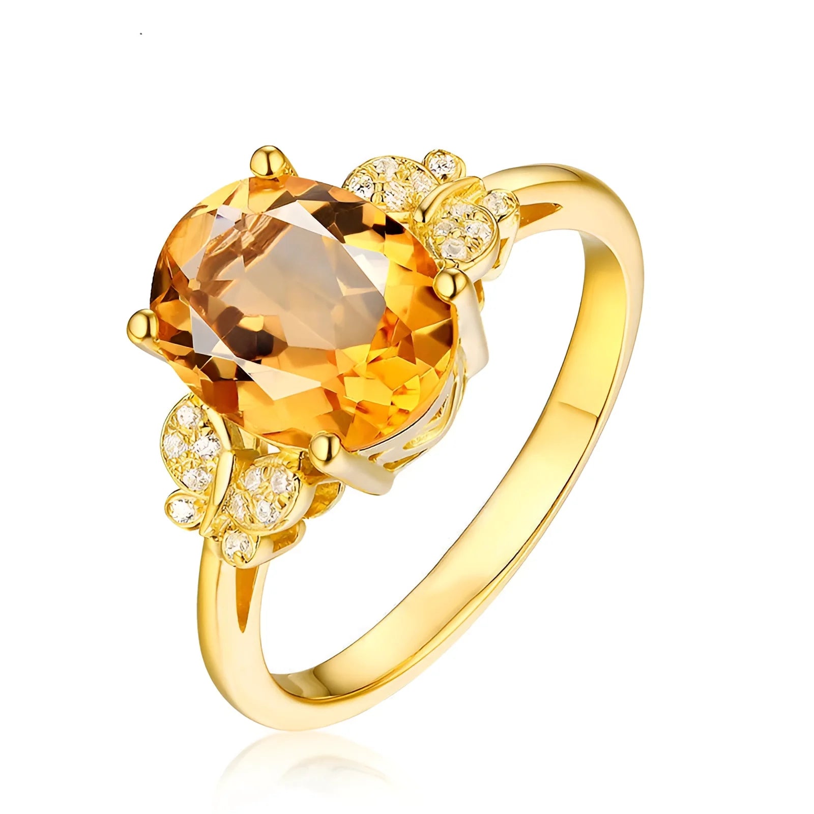 Citrine Halo Ring in 925 Sterling Silver with Gold Plating by HuiSept
 - ModishWorld