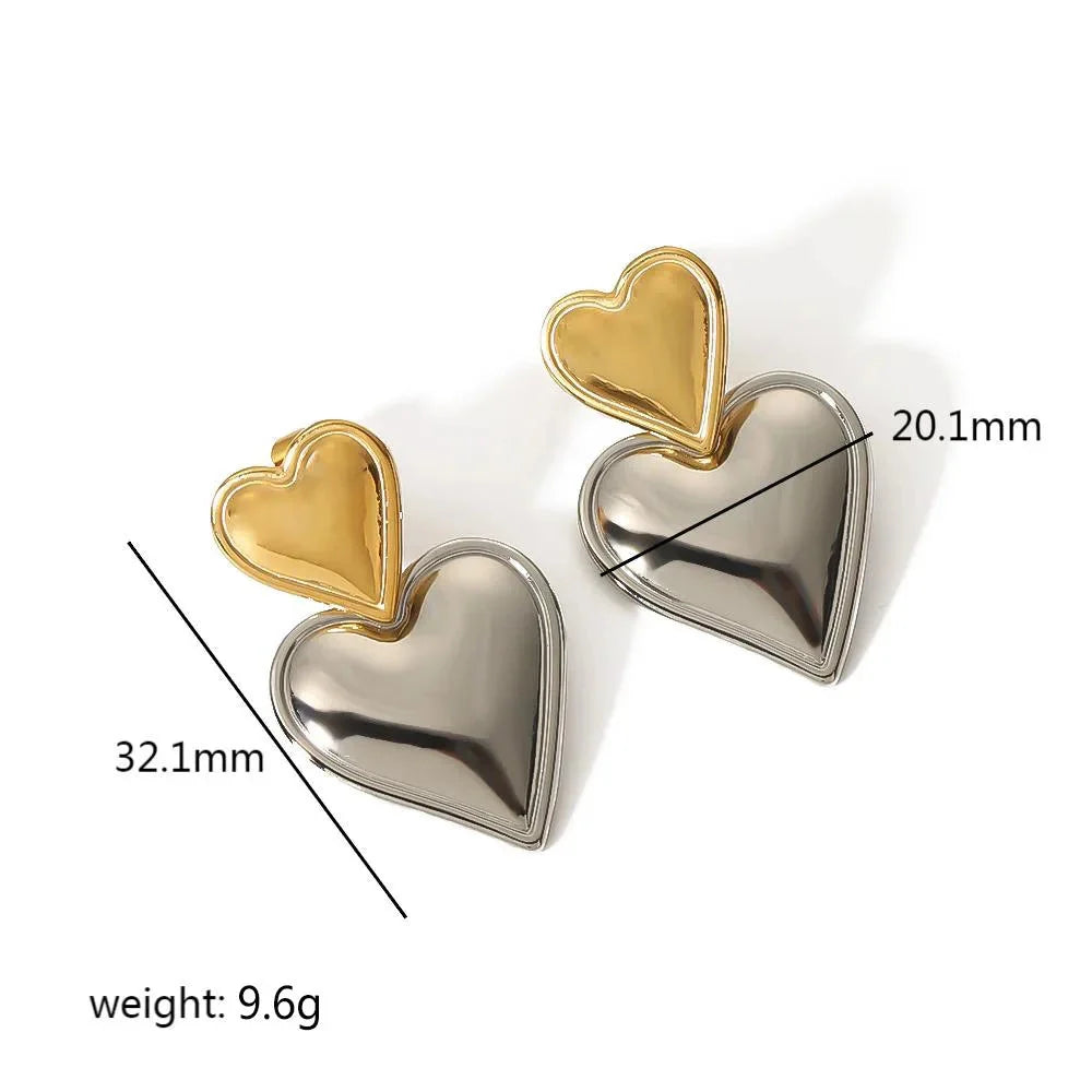 Silver and Gold Layered Heart Earrings
 - ModishWorld
