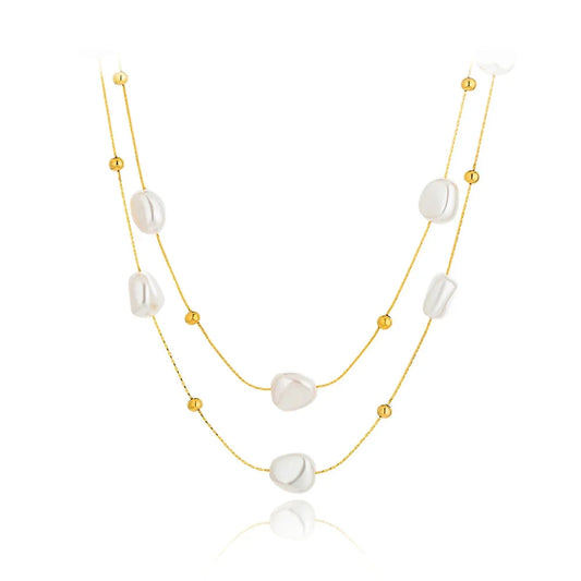 Modern Designer Multi-Strand Pearl Necklace with Layered Gold Plate
 - ModishWorld