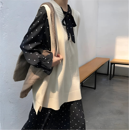 Casual Chic Preppy Blouse and Layered Sweater Vest
 - ModishWorld